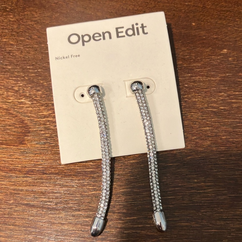 Open Edit Earrings Dangles pierced back Rhinestones